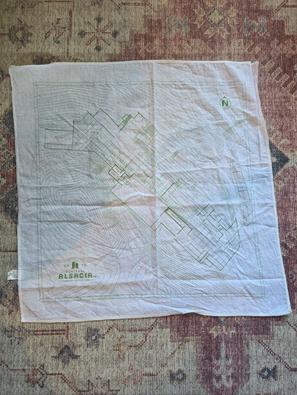 Starbucks Hacienda Alsacia Costa Rica Farm Map Bandana Handkerchief Cotton Rare